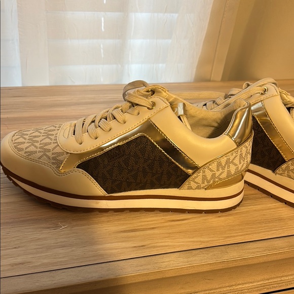 Michael Kors Beige and Gold Sneakers - Picture 1 of 3